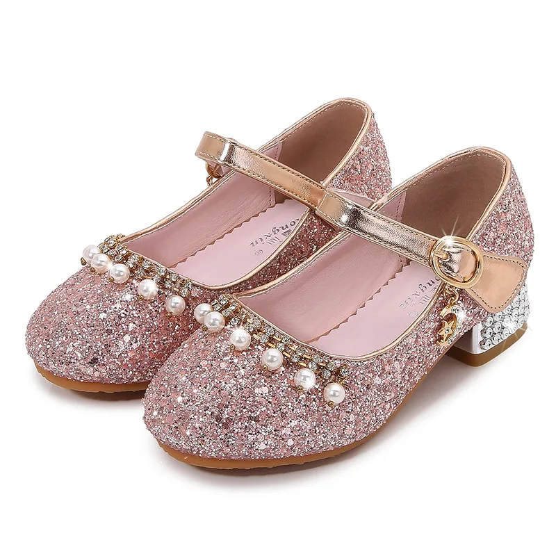 Mary Jane Style Bling Shoe Schoenen Meisjesschoenen Mary Janes Sunflower Sparkle Shoe with pink and gold sequin   Princess Dress up Shoe Girls Party Shoe 