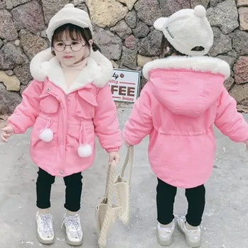 

Winter new 2-7 year old children's cotton coat solid color small children girls baby fur ball out clothes wind cotton clothes