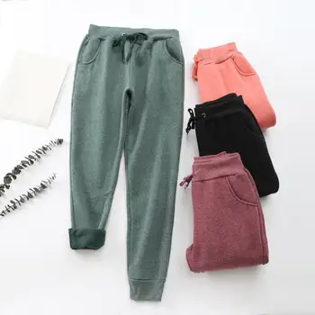 

Women Pants Solid Elastic Waist Thick Harem Pants 2019 Winter Korean version New Lambskin Cashmere Warm Pants Women trousers