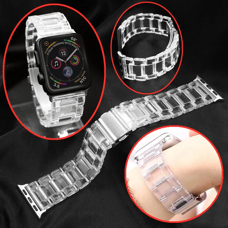 

Plastic Clear Smart Watch Band Repalcement Strap For Apple Watch Series 5 4 3 2 1 Watchbands Belt For iWatch 38mm 40mm 42mm 44mm