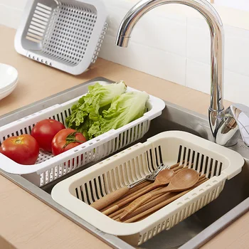 

adjustable sink drain telescopic basket double folding dish kitchen food storage container washing basin dish washing basket