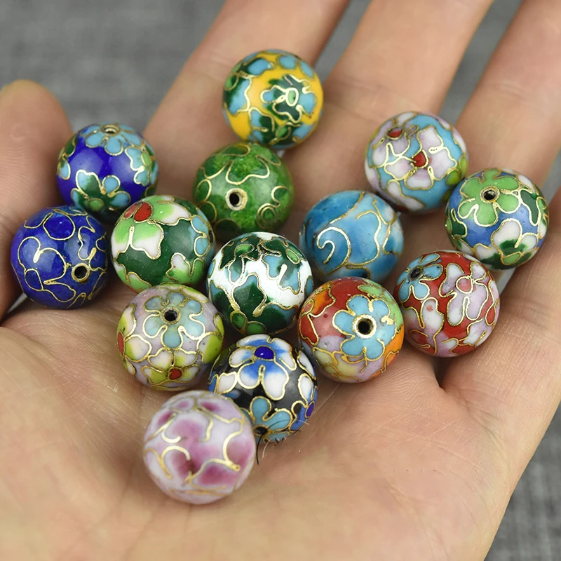 Cloisonne Enamel Polished Filigree 16mm Round Beaded DIY Jewellery Making Charm Pendant Bracelet Earrings Copper Accessories