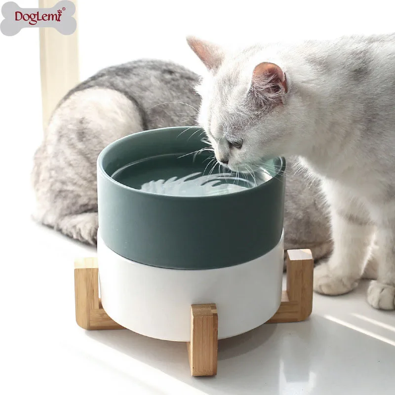 

Fashion 850ml Pet Bowl Cat Dog Bowl Wooden Shelf Ceramic Feeding and Drinking Bowls for Dogs and Cats Pet Feeder Accessories
