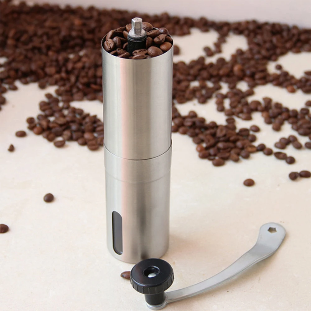 JuneJour Silver Grinder Mini Stainless Steel Hand Manual Handmade Bean Burr Grinders Kitchen Tool Crocus Grinders