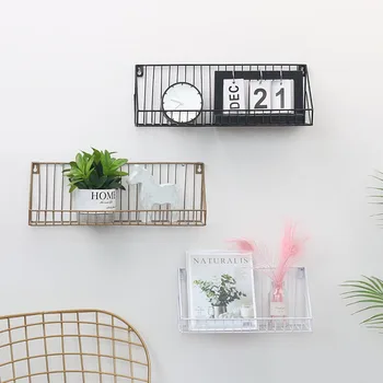 

Nordic Style Wall-mounted Grid Hanging Rack Newspaper Magazine File Iron Storage Basket For Home Living Room Office