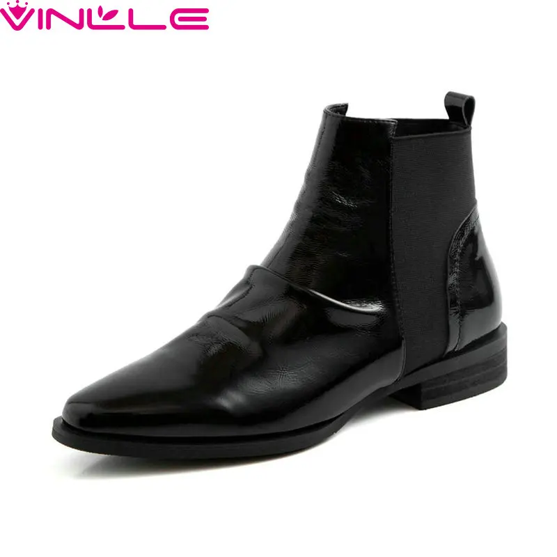 

VINLLE 2019 Fashion Women Ankle Boots Simple Fashion Square Low Heel Round Toe All Match Motorcycle Ladies Shoes Size 34-40