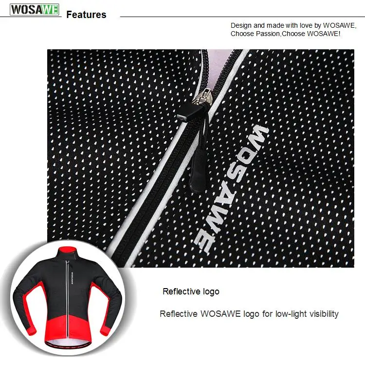 WOSAWE зимние куртки для велоспорта из теплого флиса, ветронепроницаемые Джерси с длинным рукавом, одежда для велоспорта, светоотражающая одежда