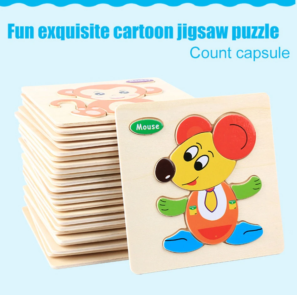 

Kids Wooden 3D Puzzle Jigsaw Cartoon Animal Vehicle Wood Puzzles Toys For Children Kids Intelligence Baby Early Educational Toy