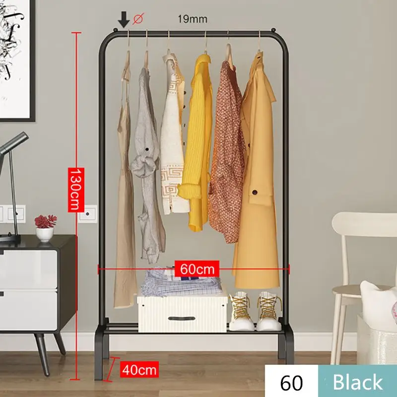 60CM Black Вешалка для одежды, вешалка для одежды, напольная вешалка, шкаф для хранения одежды, сушильные стеллажи, многофункциональная металлическая железная вешалка для одежды, полка для спальни - Цвет: 60CM Black
