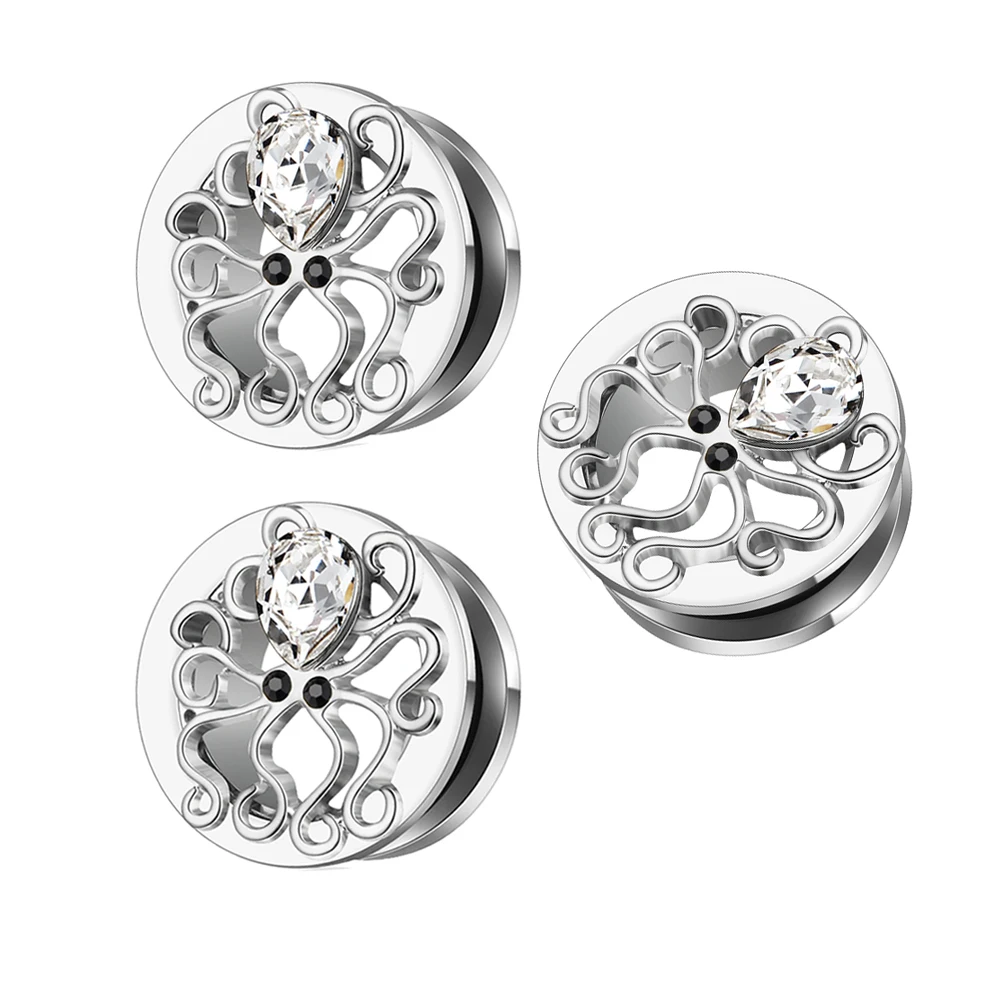 

Crystal Stainless Steel Ear Plugs Stretchers Gauges Piercing Body Jewelry Ear Expanders Animal Cool Ear Gauges and Tunnels