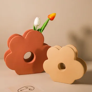 

Nordic Home simple ceramic vase living room floral art geometric flowers modeling Semi-manual decoration vases wedding decor