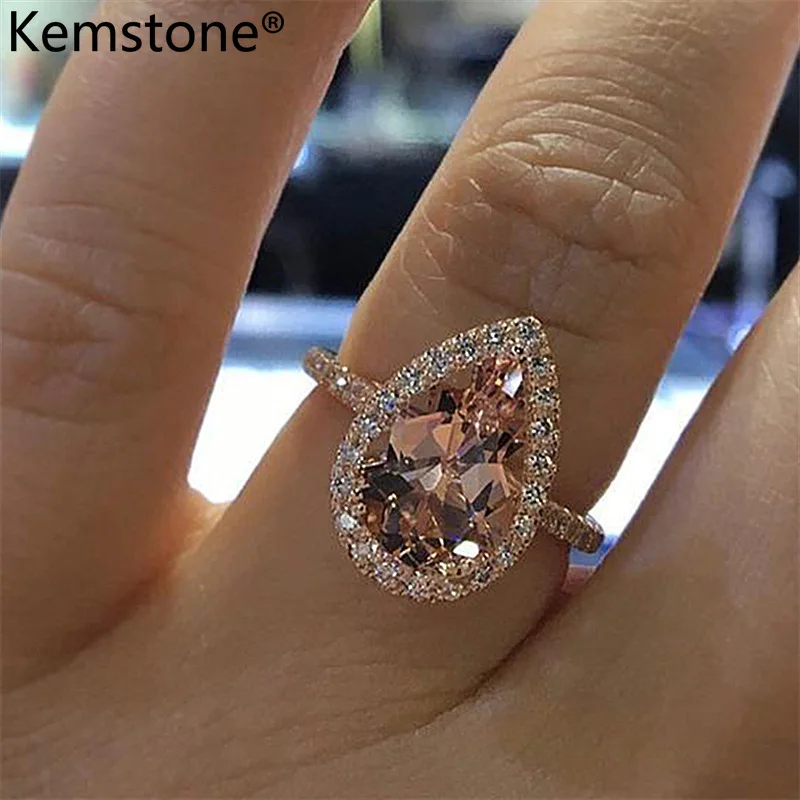 Kemstone Trendy Rose Gold Color Zircon Water Drop Fashion Ring for Women's Jewelry Gift | Украшения и аксессуары