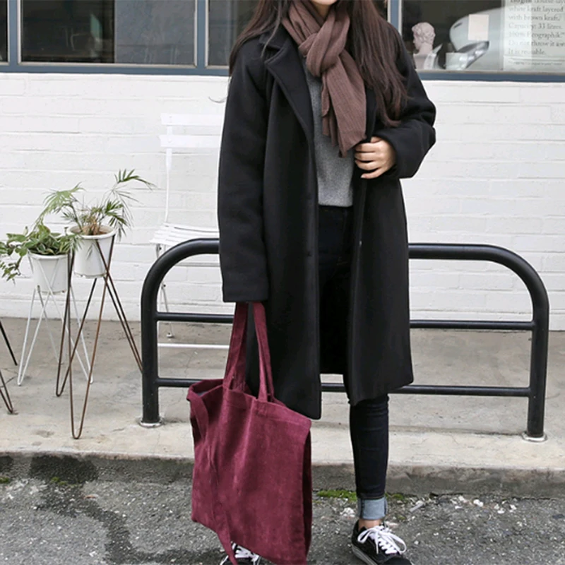 Женское плотное шерстяное пальто модные куртки с карманами теплая Длинная Верхняя одежда на пуговицах