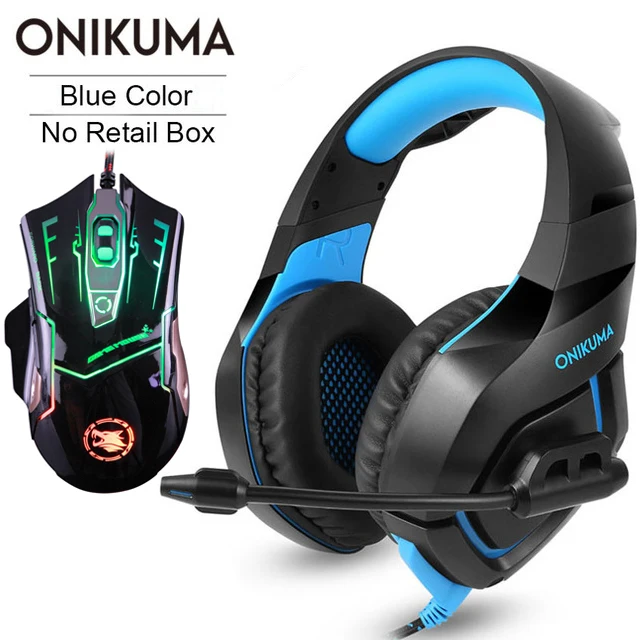 PS4 гарнитура Casque PC Gamer бас Игровые наушники с микрофоном+ Pro проводная USB игровая мышь для X-BOX ноутбука планшета - Цвет: Blue and Black