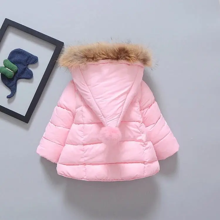 Брендовое зимнее пальто для девочек для малышей, для девочек парка одежда От 0 до 6 лет с длинными рукавами; на молнии; с отделкой из меха; наряд с капюшоном; Верхняя одежда; 6 цветов