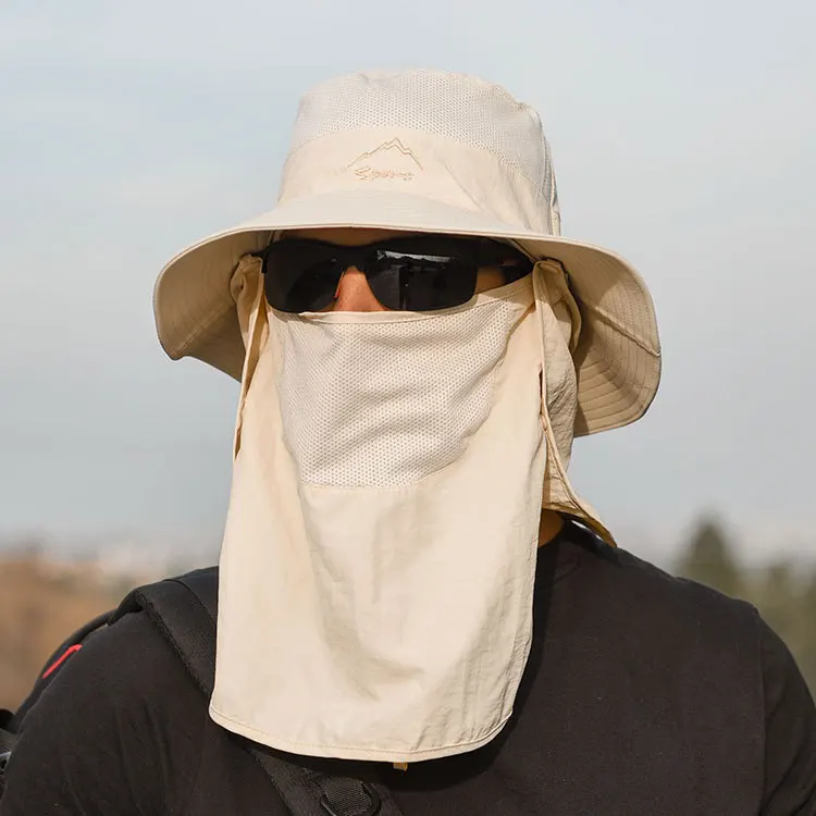 Summer Quick-drying Boonie Hat Outdoor Face Mask Wide Brim Bucket Hat Sun Protection Panama Cap for Fishing Hunting sun hat sun protection hat fisherman hat