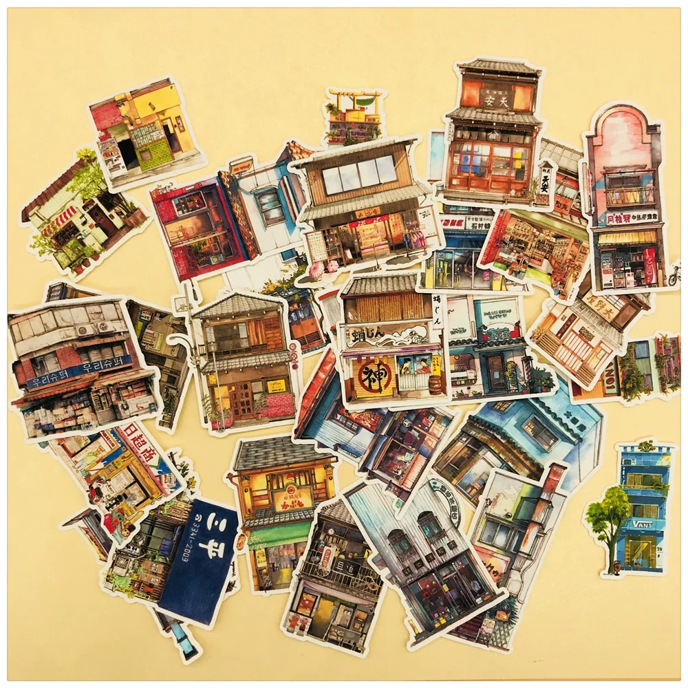 28Pcs/Set Retro Japanese Style Building Sticker DIY Craft Scrapbooking Album Junk Journal Happy Planner Decorative Stickers