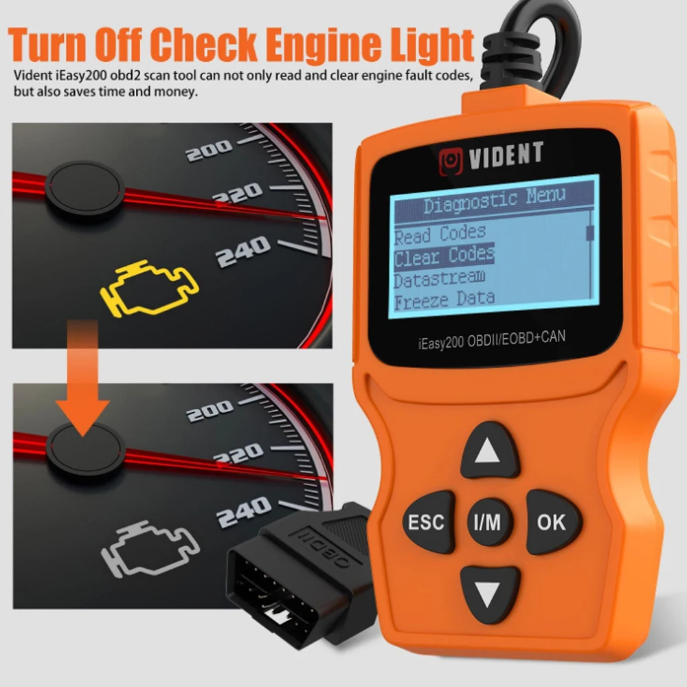 Считыватель кодов VIDENT iEasy200 OBDII/EOBD + CAN для проверки светильник освещение