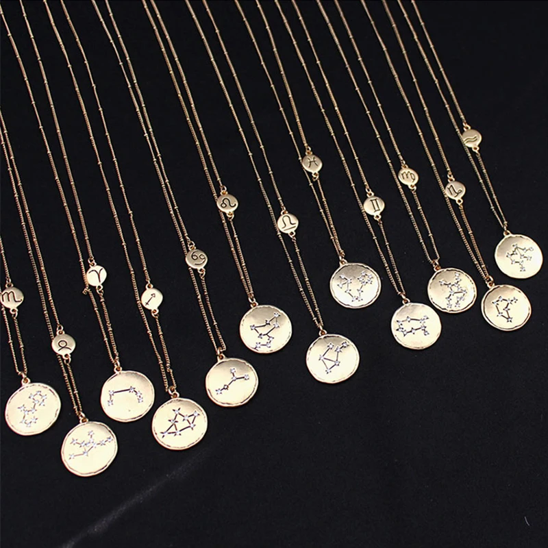 

2020 New Constellation Zodiac Necklaces Jewelry for Women Antique Style Designed Letter Taurus Aries Necklaces Collier Female