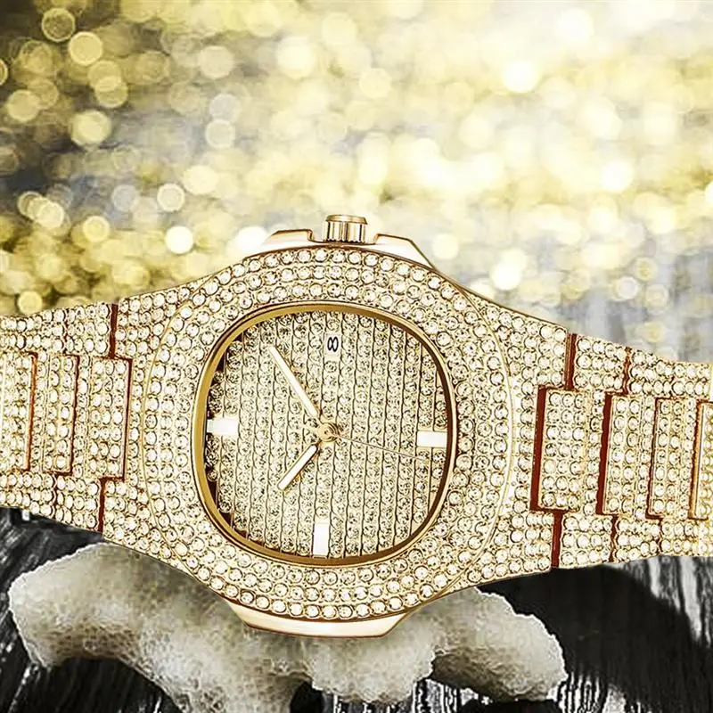 

Watch for Men Gold Diamond Watches Stainless Steel Business Watch Waterproof Quartz Watches Relogio Masculino