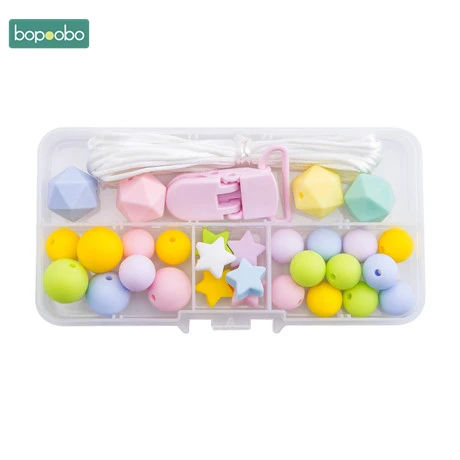Bopoobo DIY силиконовые бусины, набор для еды, силиконовые прорезыватели, шестигранные бусины, веревка, сенсорные жевательные изделия, аксессуары, детский Прорезыватель - Цвет: Type 6