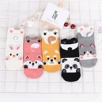 

5 Pairs/Lot Kawaii Women Socks Cartoon Dog Rabbit Panda Ankle Socks Ins Cute Funny Candy Color Novel Cotton Socks Christmas Gift