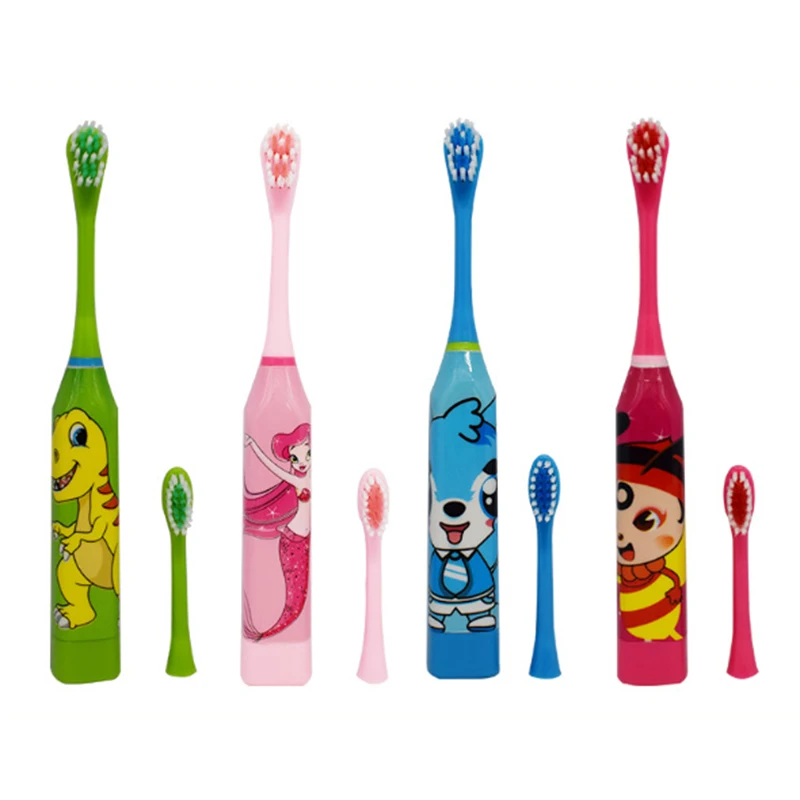 Cepillo de dientes eléctrico con patrón de dibujos animados para niños, cepillo de dientes eléctrico impermeable de doble cara con 2 cabezales de repuesto