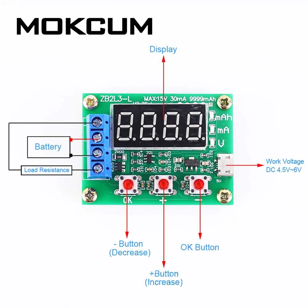 Probador de capacidad de batería Ah CR2032, módulo de visualización de capacidad de batería de 9999mAh|Testers de baterías| - AliExpress