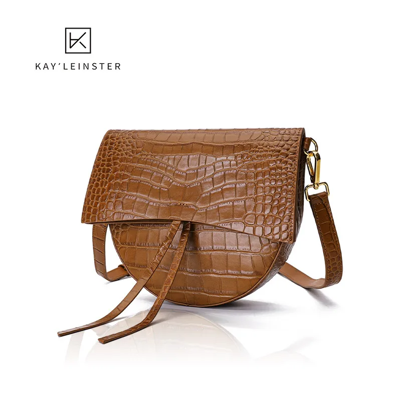 

New Leather Female Small Crossbody Bags For Women Crocodile Pattern Saddle Head Layer Cowhide Shoulder Bag Double Shoulder Strap