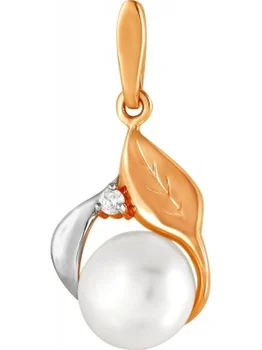 

Примаэксклюзив pendant leaf with pearls and cubic zirconia in red gold