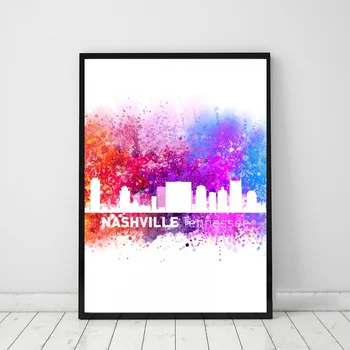 

Nashville watercolor landscape Poster Canvas Print Wall Pictures for Living Room No Frame