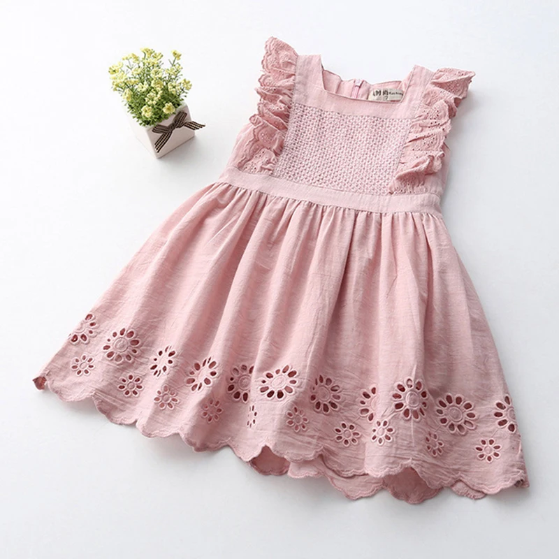 Summer Leisure Style Girl Dress Lace Sleeve Hollow Vest Dresses ...