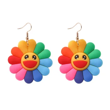 

Murakami flowers earring rainbow sunflower cute fun sweet women alloy earrings fashion personalized jewelry silicone earring