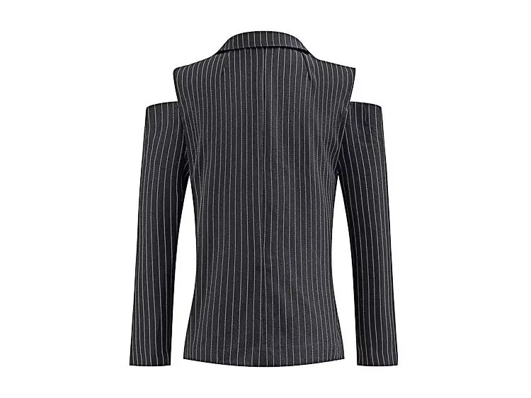 

2019 Spring Clothing New Style Europe And America Women's Trend AVANT-GARDE Hollow out off-Shoulder Stripes Slim Fit Suit Jacket
