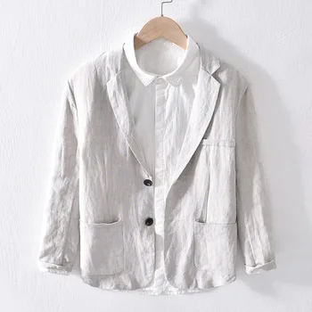 

2020 Men'S Wear Yarn Dyed Flax Suit Autumn Youth Breathable Casual Linen Suit