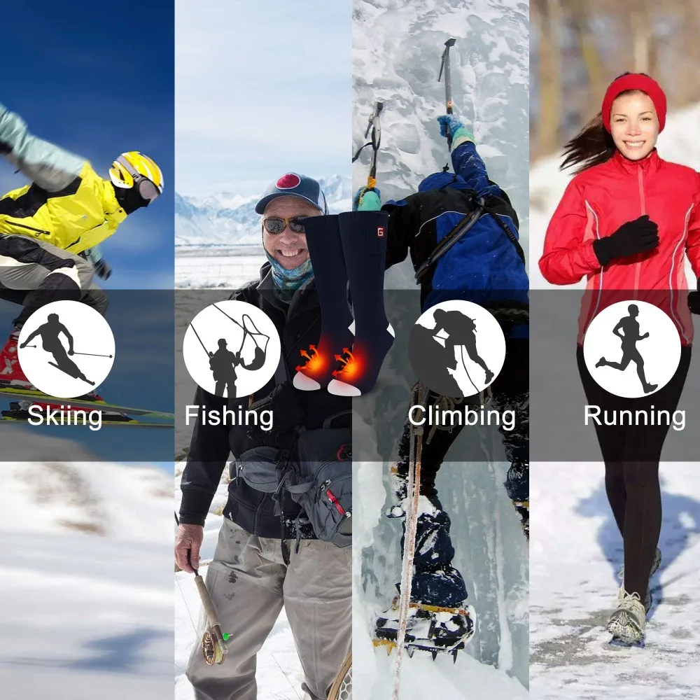 Носки для зимних видов спорта, катания на лыжах, с подогревом, носки для электрического сноуборда, теплые носки для ног, нагреватель, ледяная рыбалка, походные спортивные носки