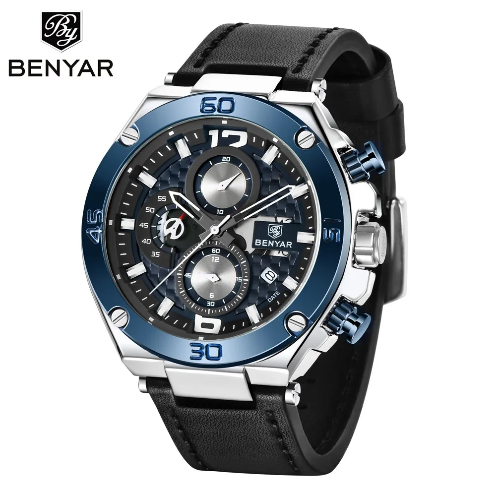 Top Luxury Brand BENYAR 2020 Men Watch Quartz Multifunction Sport Chronograph 30M Waterproof Wrist Watch Clock Relogio Masculino 