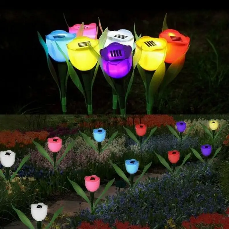 solar lamps Solar Stake Lights Solar Tulip Flower Shape Solar Powered LED Lamp Outdoor Yard Garden Lawn Path Light Decorative Lamp solar yard lights