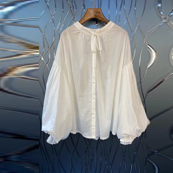 

SuperAen 2020 Spring New Women's Shirts Drawstring Solid Color Cotton Wild Ladies Blouses and Tops Long Sleeve Women Clothing