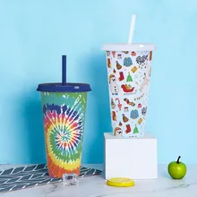 

710ML Plastic Christmas Straw Color Changing Color Changing Starbucks Cups With Straw Lid Reusable Bubble Tea Cup Coffee Mug