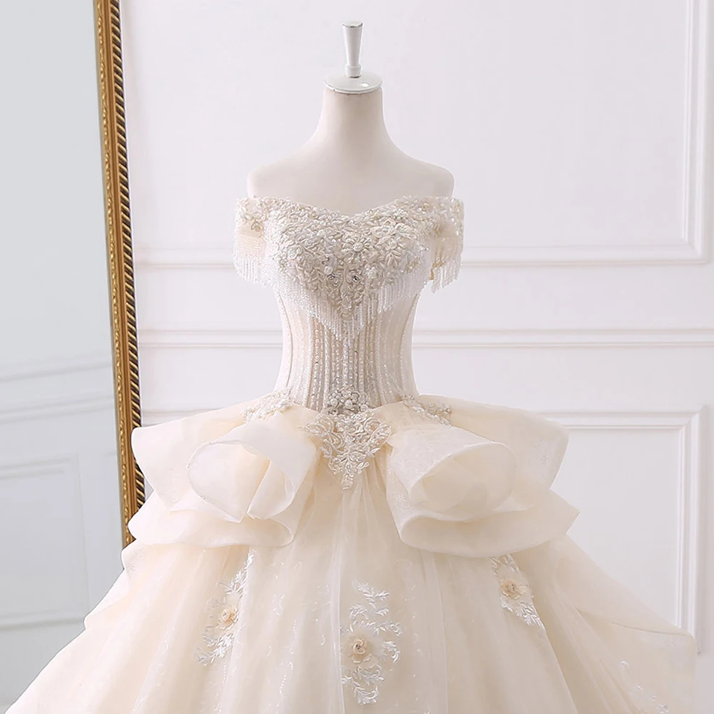 Gorgoeus бальное платье Свадебные платья Vestido De Noiva аппликации цветы Бисероплетение Кристалл блестящее свадебное платье Trouwjurk