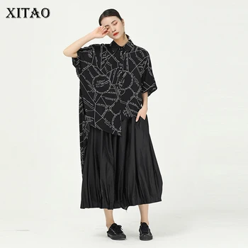 

XITAO Europe Women Print Short Sleeve Blouse Irregular Loose Personality 2020 Spring Summer Small Fresh Women Shirt GCC3583