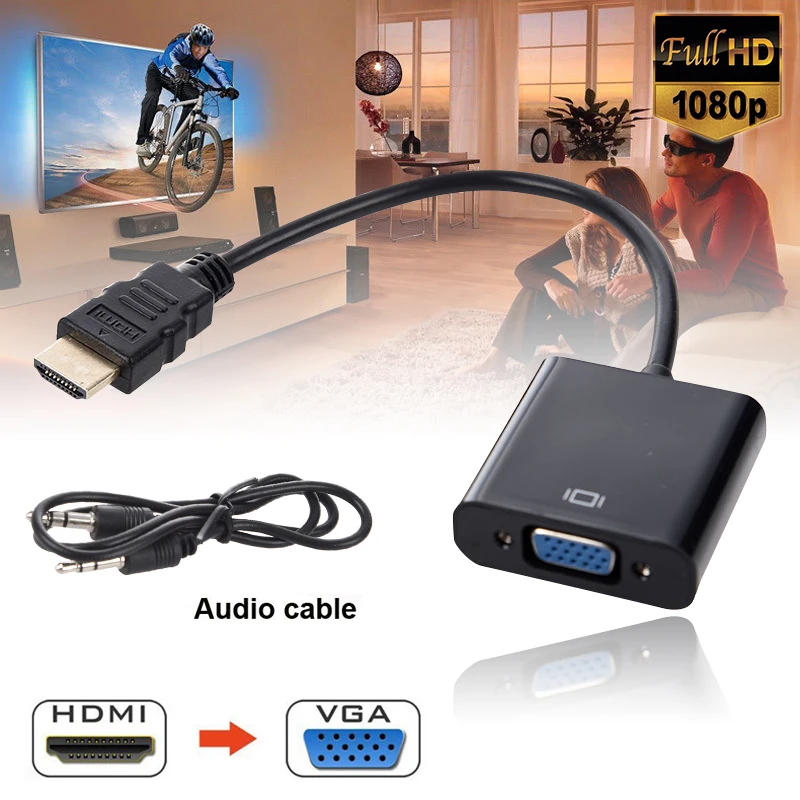 Цифровой кабель конвертеры адаптер HDMI к VGA видео конвертер 1080P с 3 5 мм аудио для ПК|