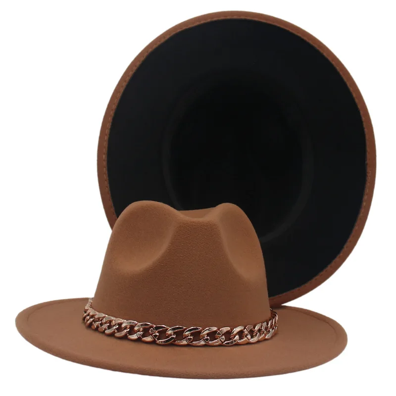 white fedora hat Black Plus Fruit Green Wool Felt Jazz Fedoras Women Hat Fedora Chain Accessories Church Panama Hat Wide Brim Sombreros De Mujer brown fedora