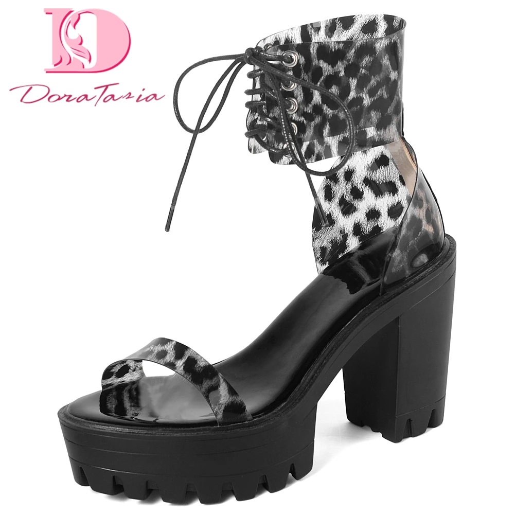 

Doratasia 2020 Top Quality Fashion Big Size 43 PVC Platform Square High Heels Summer Shoes Women Sandals