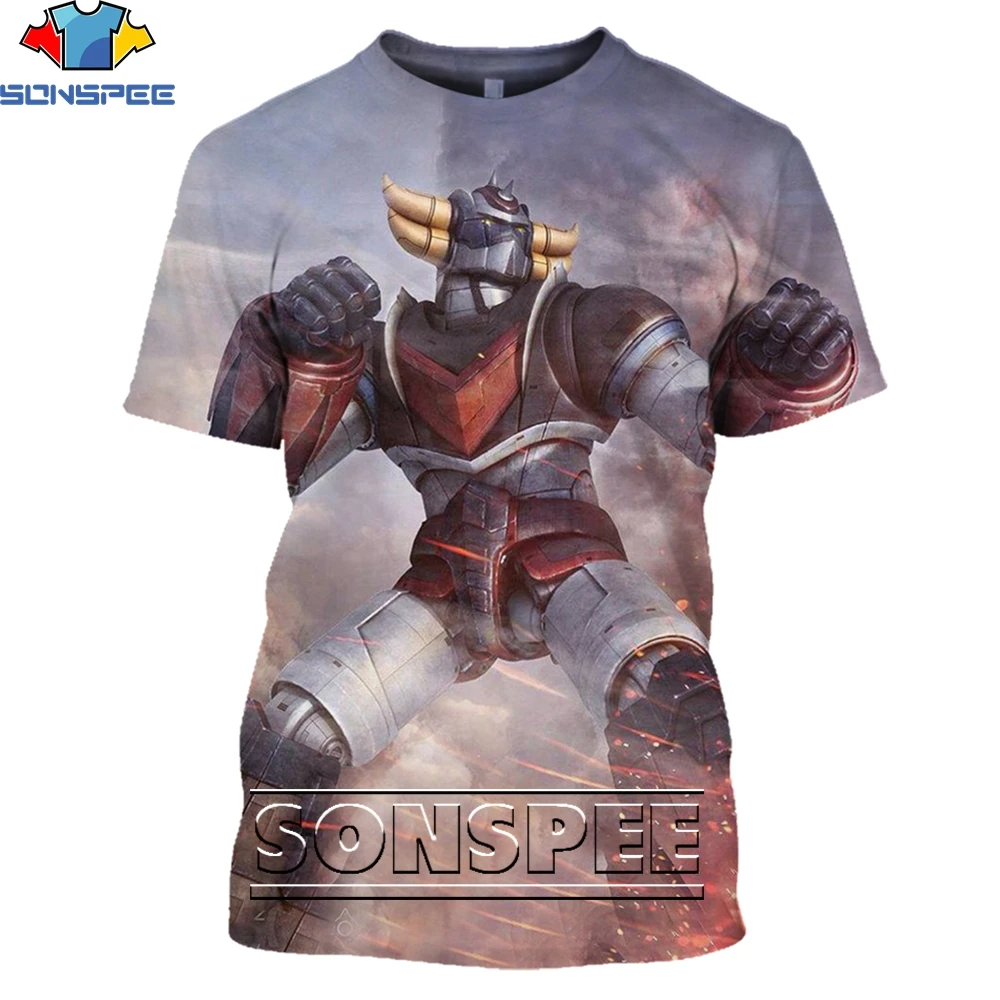 SONSPEE 3D Print Men Women Goldorak T-shirts Casual Streetwear Harajuku Hip Hop Short Sleeve Vintage Anime Tees Tops Shirt