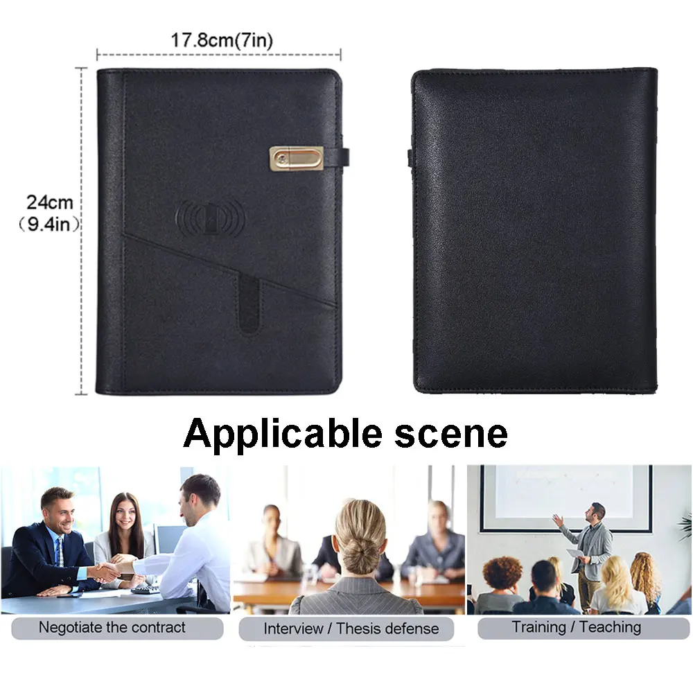Portátil de Carregamento Couro do Plutônio Portfólio com Calculadora Usb sem Fio à Prova Pasta Dwaterproof Água u Disco Negócios Padfolio a5 32g 6 Material escolar e de escritório