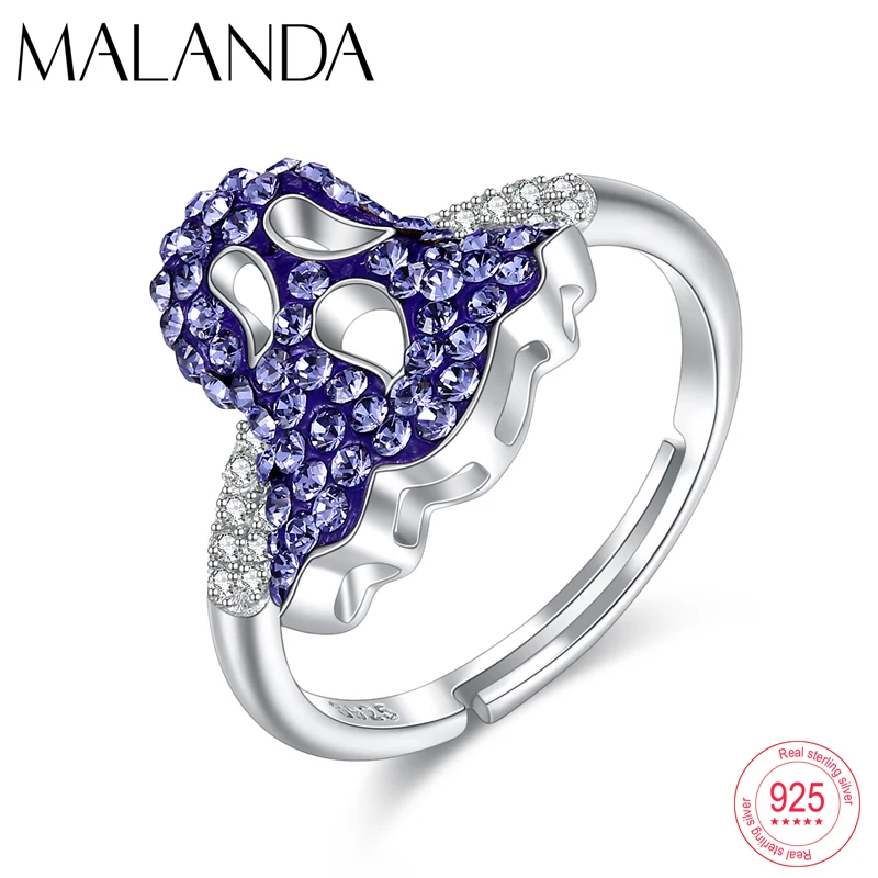 

Malanda Crystals From Swarovski Lovely Ghost Ring For Women New Fashion 925 Sterling Silver Luxury Open Rings Jewelry Girls Gift