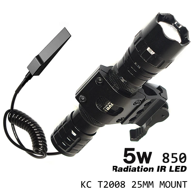 

850nm IR Night Vision illuminator KC T2008 GUN MOUNT Wire-controlled infrared light Zoomable Infrared Flashlight Hunting Torch