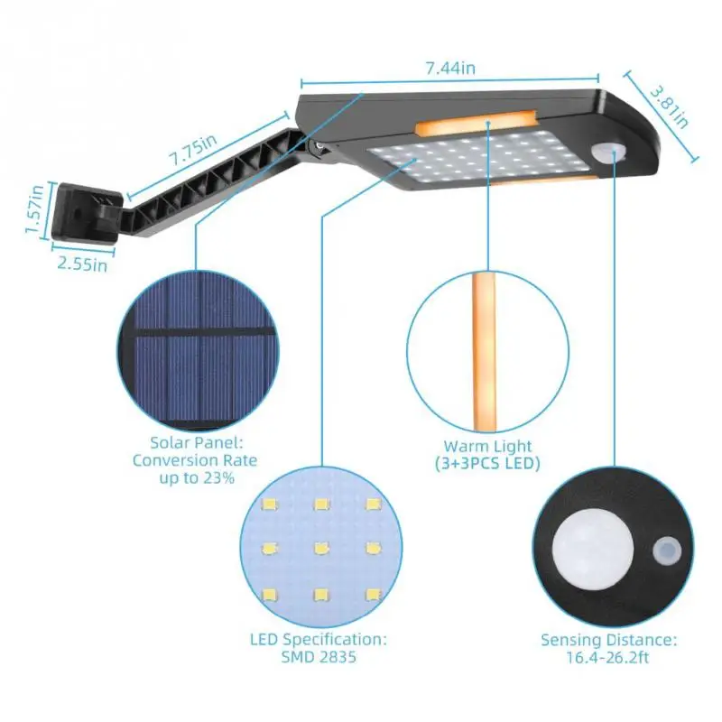 Светодиодный светильник на солнечной батарее, уличный водонепроницаемый светильник ing для садовой стены, 48 Светодиодный светильник на солнечной батарее